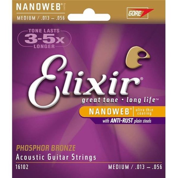 Elixir Elixir 16102-U 0.013-0.056 Gauge Nanoweb Phosphor-Bronze Acoustic Guitar Strings - Medium 16102-U